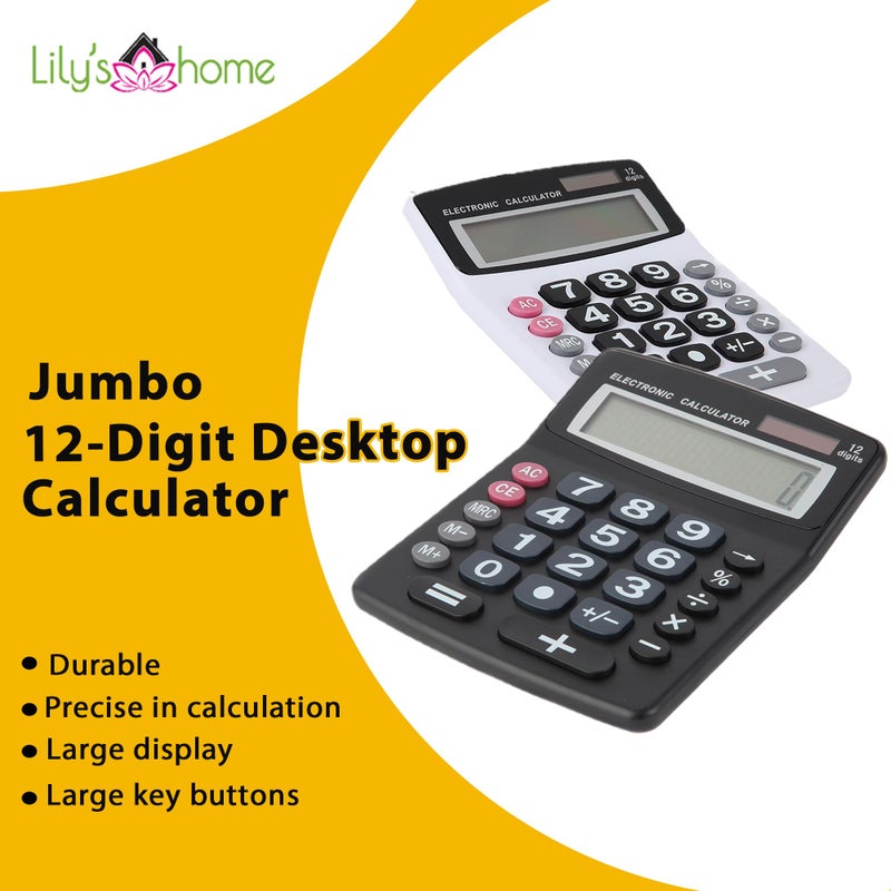 Lily's Home Lily' Home Jumbo 12 Digit with Solar Power, Large LCD Display - Desktop Calculator, Dual Power, Large Button Design, Battery Operation, Easy-to-Read Tilted, for Home, Office, School, Class & Business - Image 2